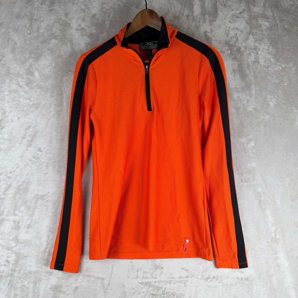 Lauren Active Ralph Lauren Orange Waffle Knit Quarter Zip Pullover Womens Medium